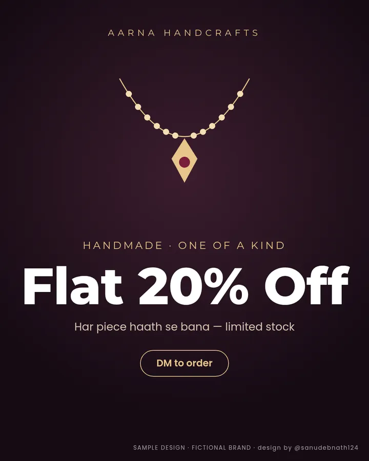 Sample design for a fictional brand: Aarna Handcrafts — jewellery sale post