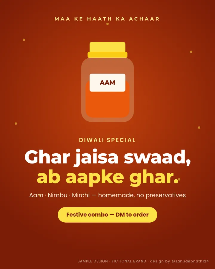 Sample design for a fictional brand: Maa Ke Haath Ka Achaar — festive post